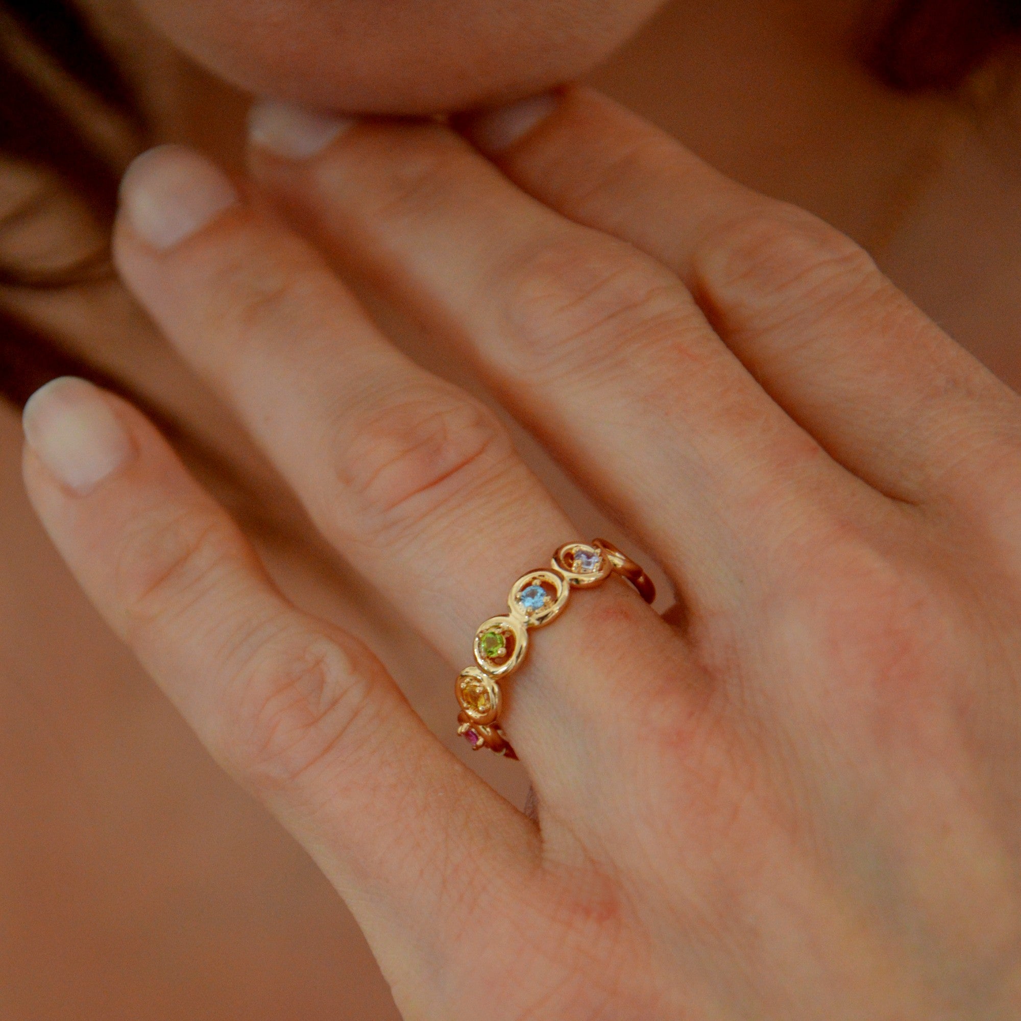 Bague Aquarelle -  Anneau Multicolore Plaqué Or 18K et Zirconiums