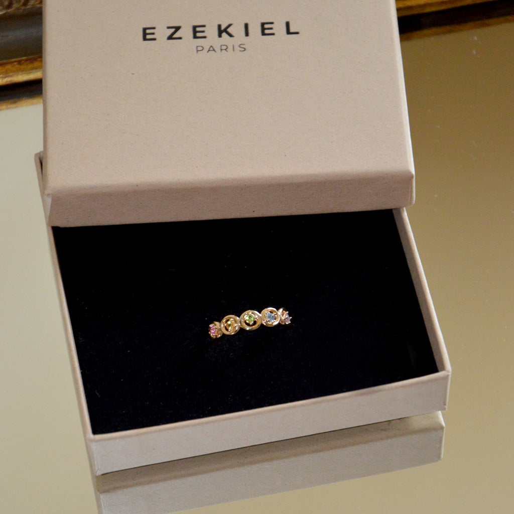 Bague Aquarelle -  Anneau Multicolore Plaqué Or 18K et Zirconiums