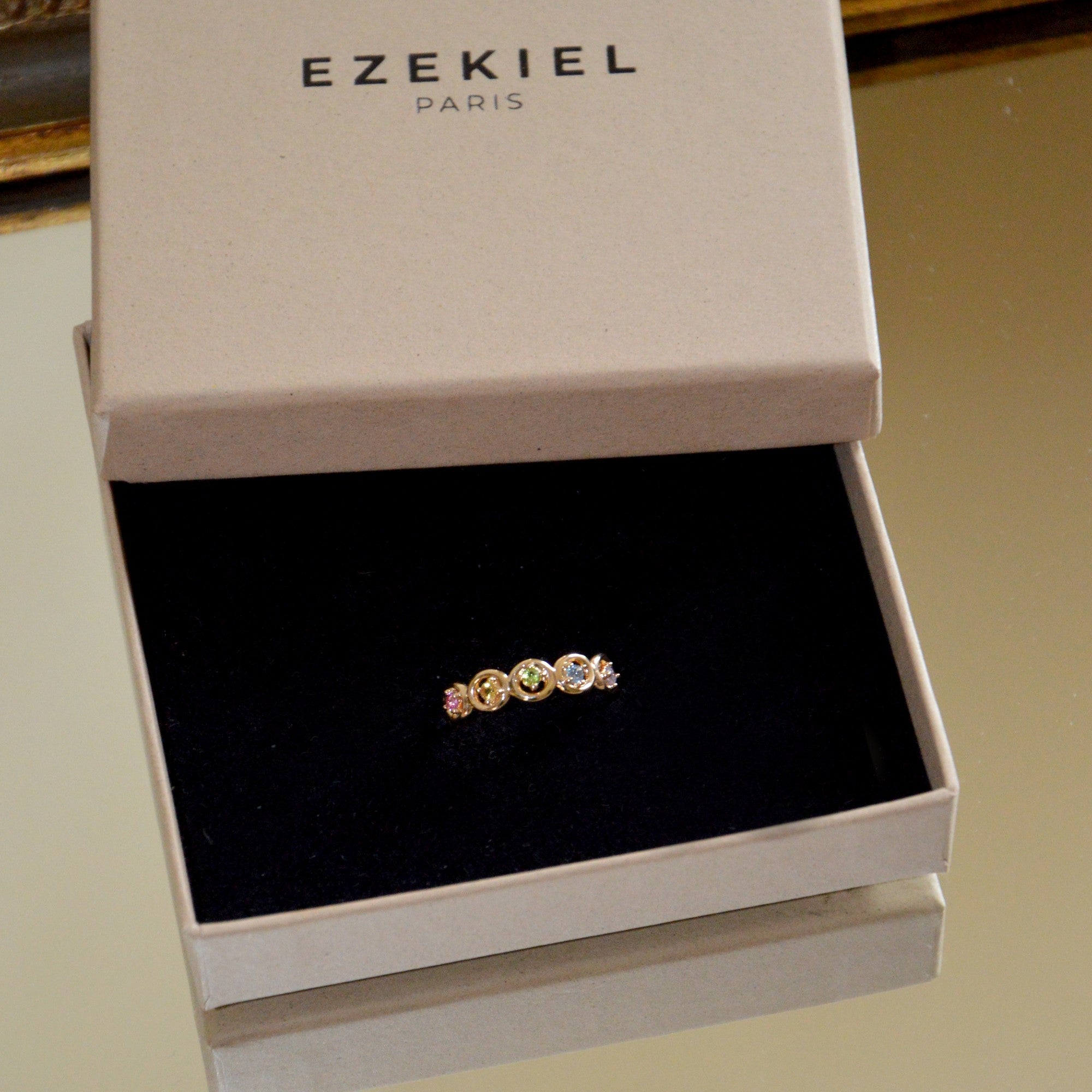 Bague Aquarelle -  Anneau Multicolore Plaqué Or 18K et Zirconiums