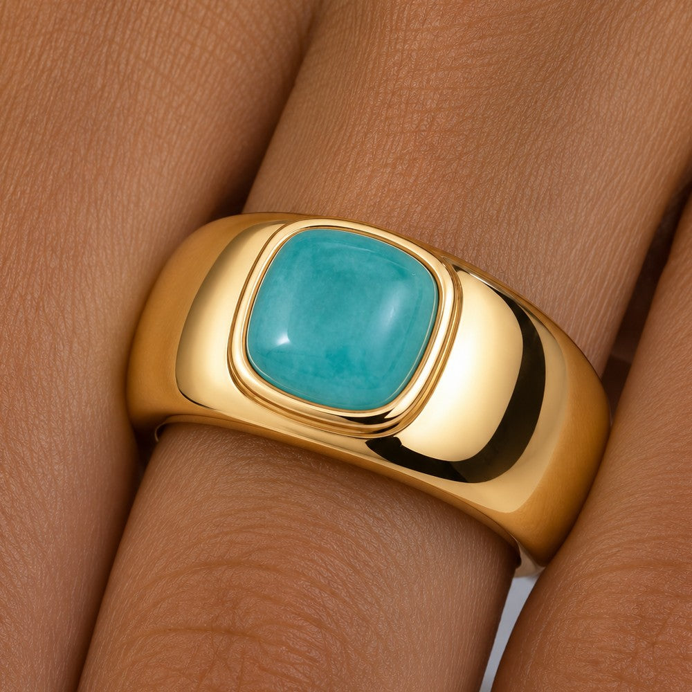Bague Azure -  Plaqué Or 18K et Amazonite - Summer Diva