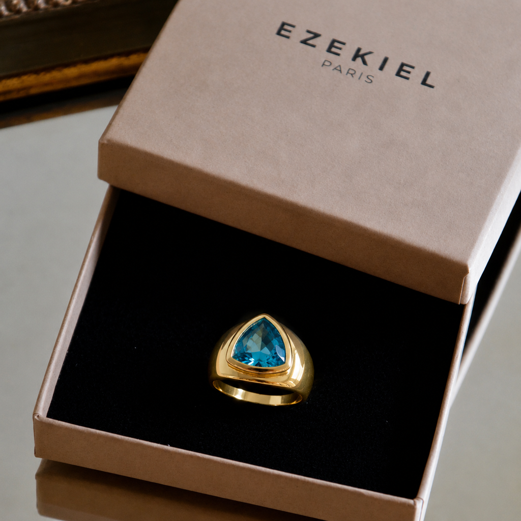 Bague Riviera -  Plaqué Or 18K et Zirconium Bleu - Summer Diva