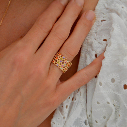 Bague Rêverie -  Nid d'Abeille Plaqué Or 18K et Pavage Zirconiums