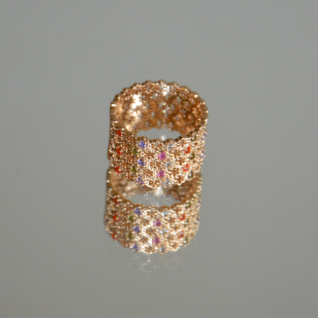 Bague Rêverie -  Nid d'Abeille Plaqué Or 18K et Pavage Zirconiums