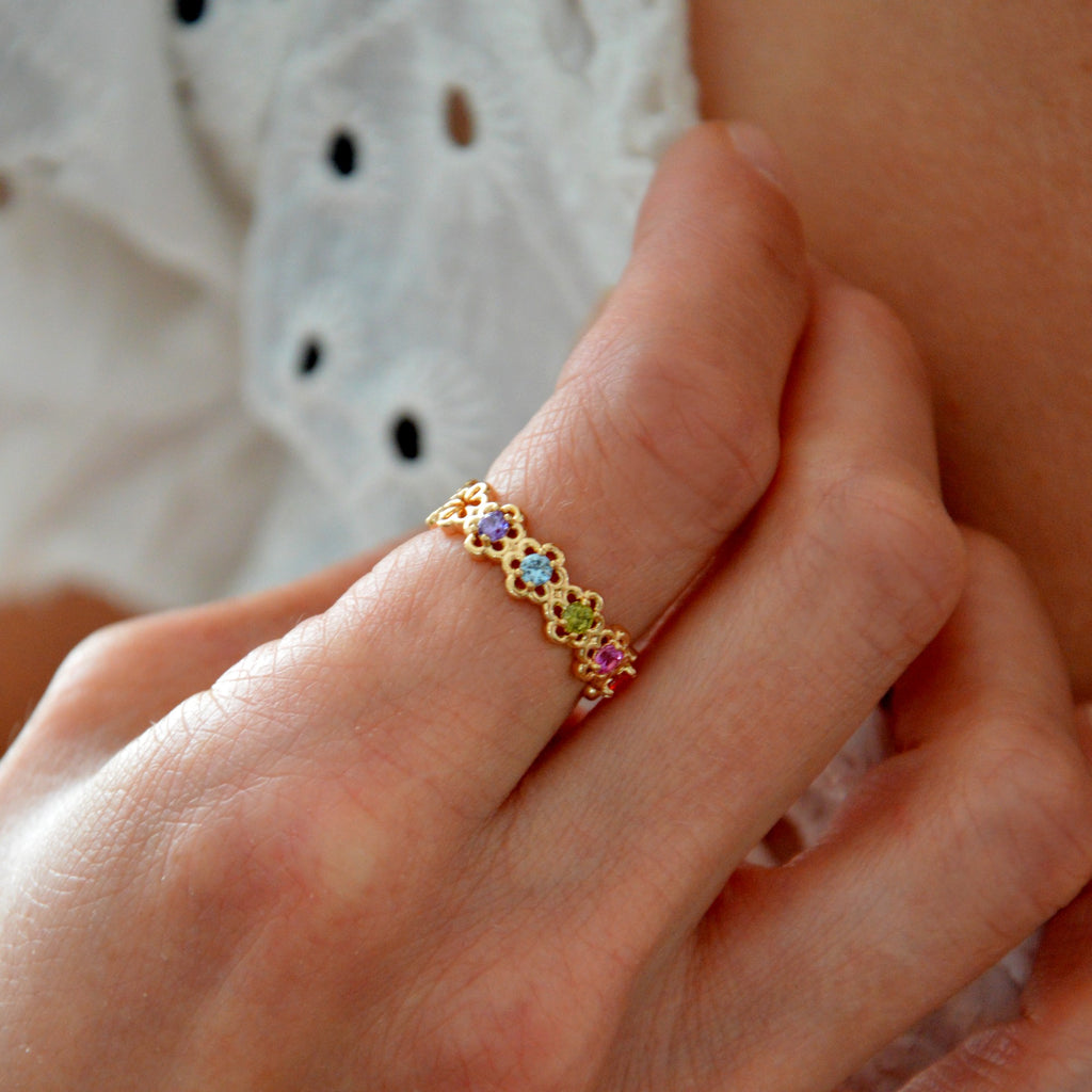 Bague Tendresse -  Anneau Fleurs Pavées Plaqué Or 18K et Zirconiums
