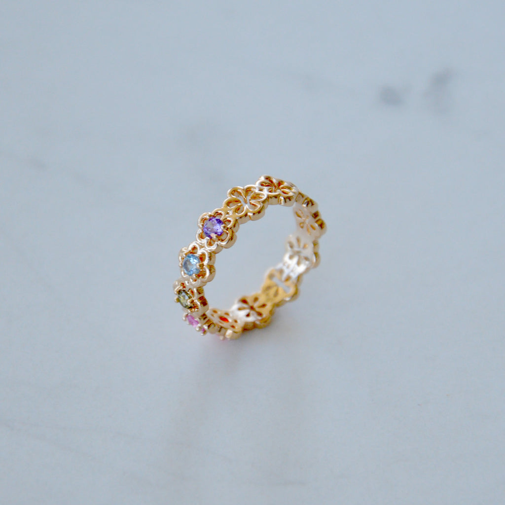 Bague Tendresse -  Anneau Fleurs Pavées Plaqué Or 18K et Zirconiums