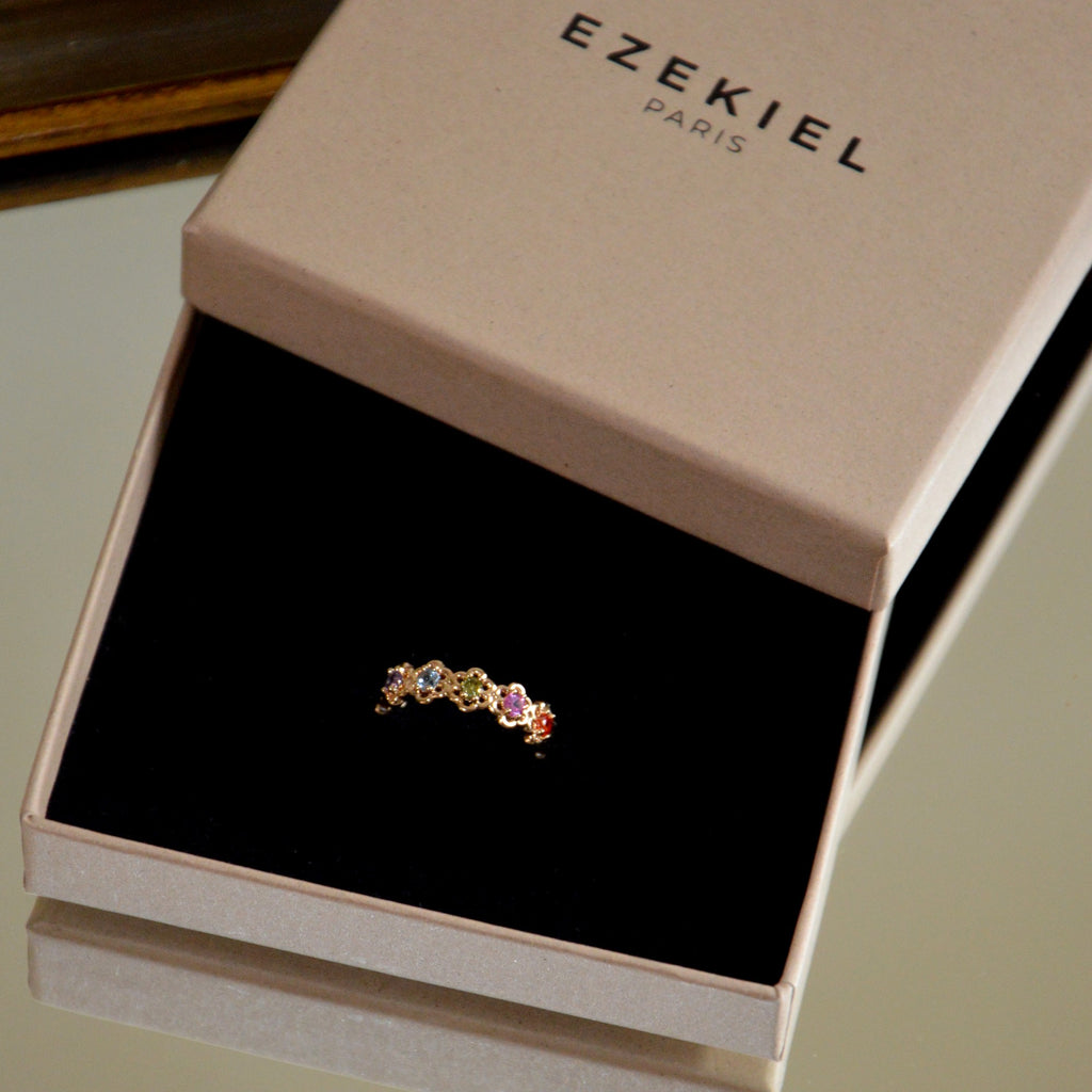 Bague Tendresse -  Anneau Fleurs Pavées Plaqué Or 18K et Zirconiums
