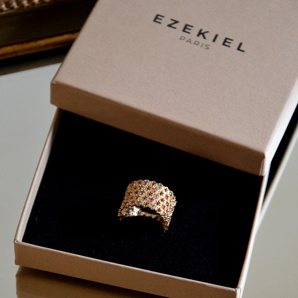 Bague Rêverie -  Nid d'Abeille Plaqué Or 18K et Pavage Zirconiums