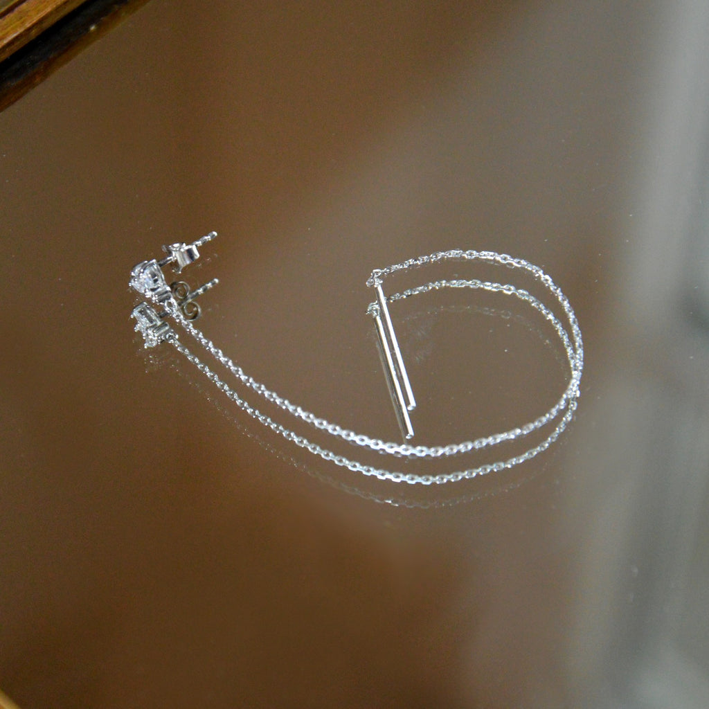 Boucle d'Oreille Individuelle Amnésia - Piercing 2 Trous Lobes Argent 925 et Zirconium - 10cm