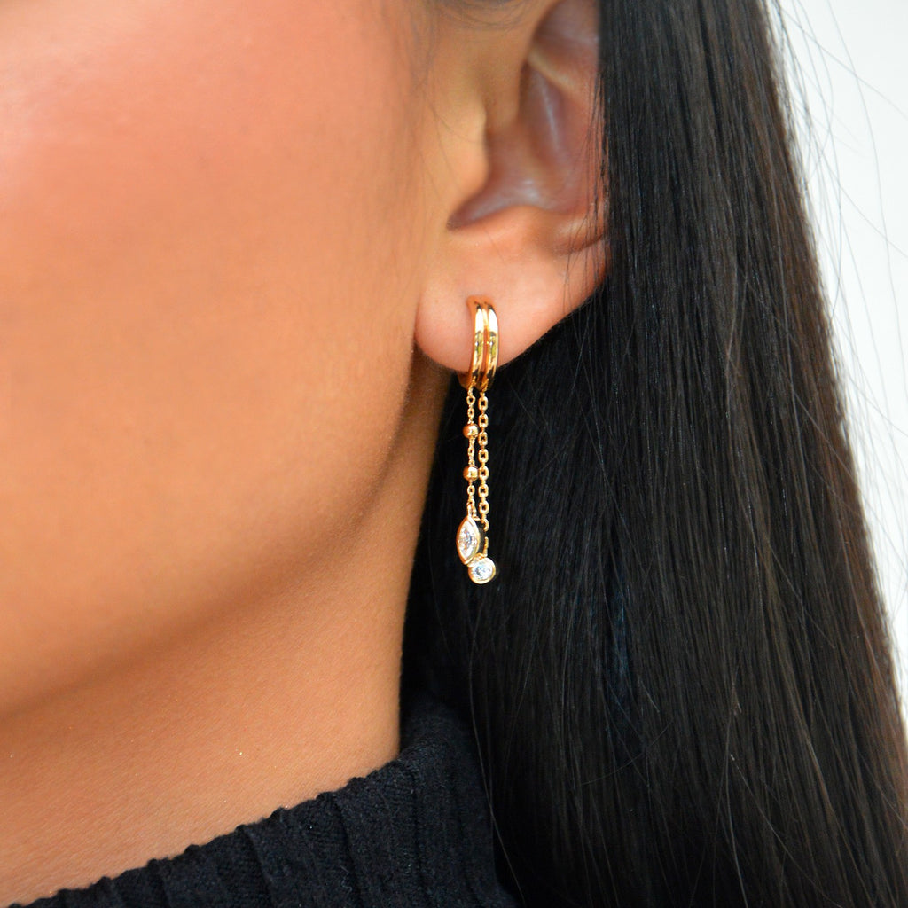 Piercing Future is Bright- Boucle d'Oreille Individuelle Pendante Plaqué Or 18K et Zirconium - 4cm