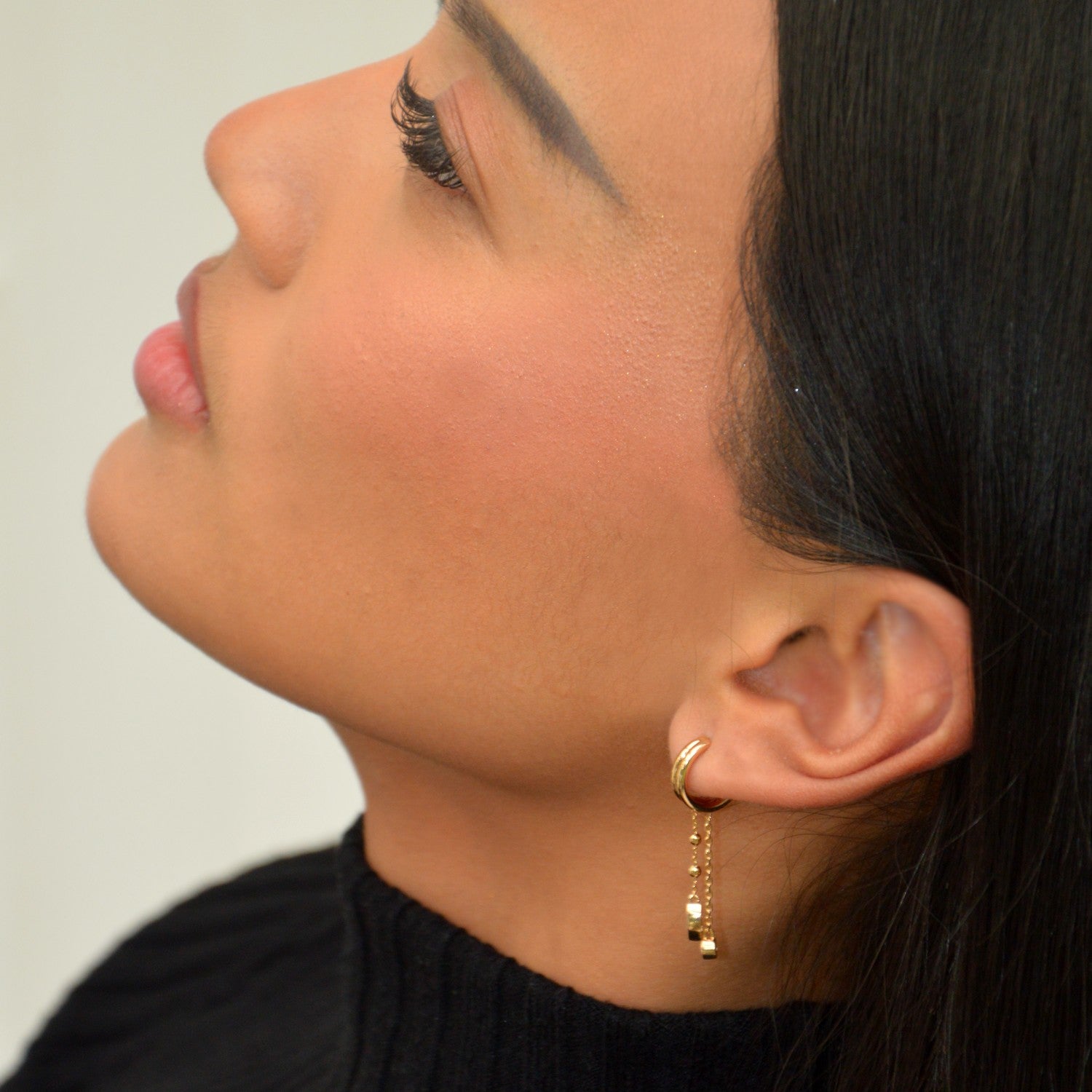 Piercing Future is Bright- Boucle d'Oreille Individuelle Pendante Plaqué Or 18K et Zirconium - 4cm