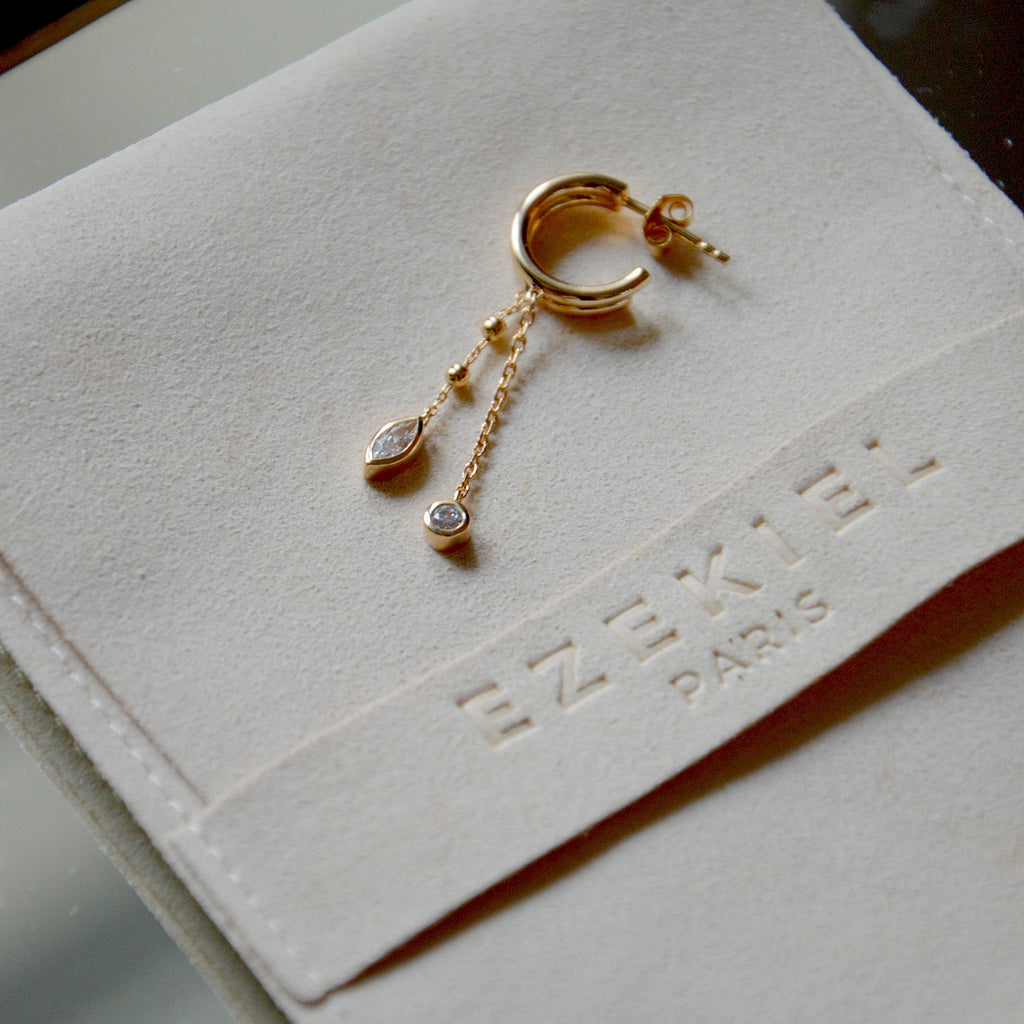 Piercing Future is Bright- Boucle d'Oreille Individuelle Pendante Plaqué Or 18K et Zirconium - 4cm