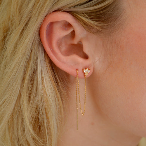 Boucle d'Oreille Individuelle Amnésia - Piercing 2 Trous Lobes Plaqué Or 18K et Zirconium - 10cm