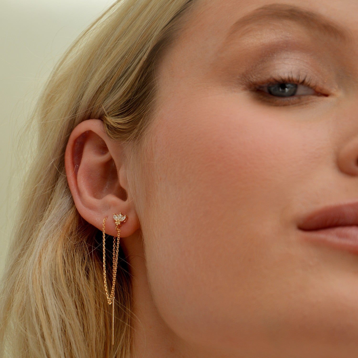 Boucle d'Oreille Individuelle Amnésia - Piercing 2 Trous Lobes Plaqué Or 18K et Zirconium - 10cm