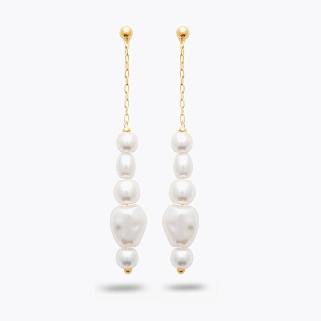 Boucles d'Oreilles Anna - Boucles Pendantes Perles Plaqué Or 18K - 4cm