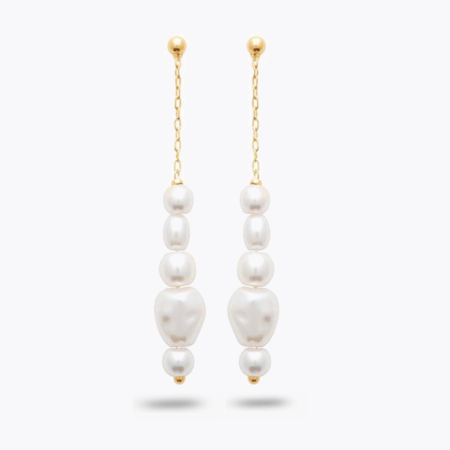 Boucles d'Oreilles Anna - Boucles Pendantes Perles Plaqué Or 18K - 4cm