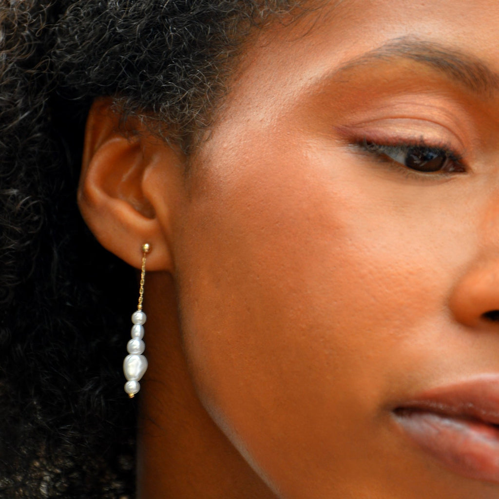 Boucles d'Oreilles Anna - Boucles Pendantes Perles Plaqué Or 18K - 4cm