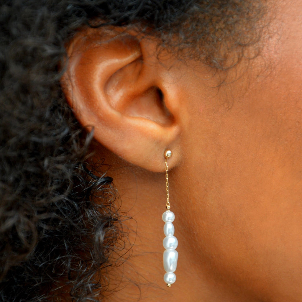 Boucles d'Oreilles Anna - Boucles Pendantes Perles Plaqué Or 18K - 4cm