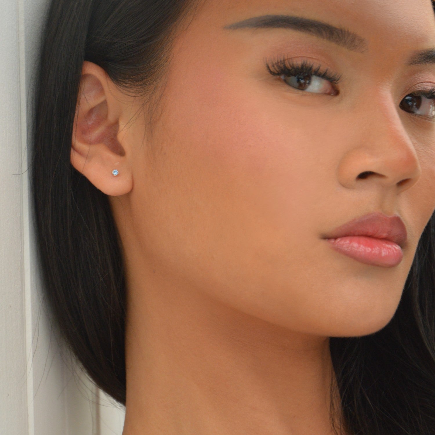 Boucles d'Oreilles Cristal Clear - Bleu Azur - Clous d'Oreilles Argent 925 Rhodié et Cristal