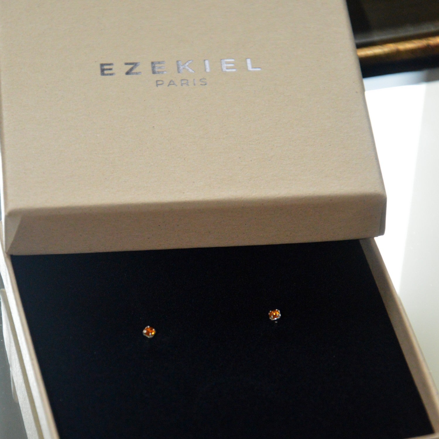 Boucles d'Oreilles Cristal Clear - Orange Fauve - Clous d'Oreilles Argent 925 Rhodié et Cristal