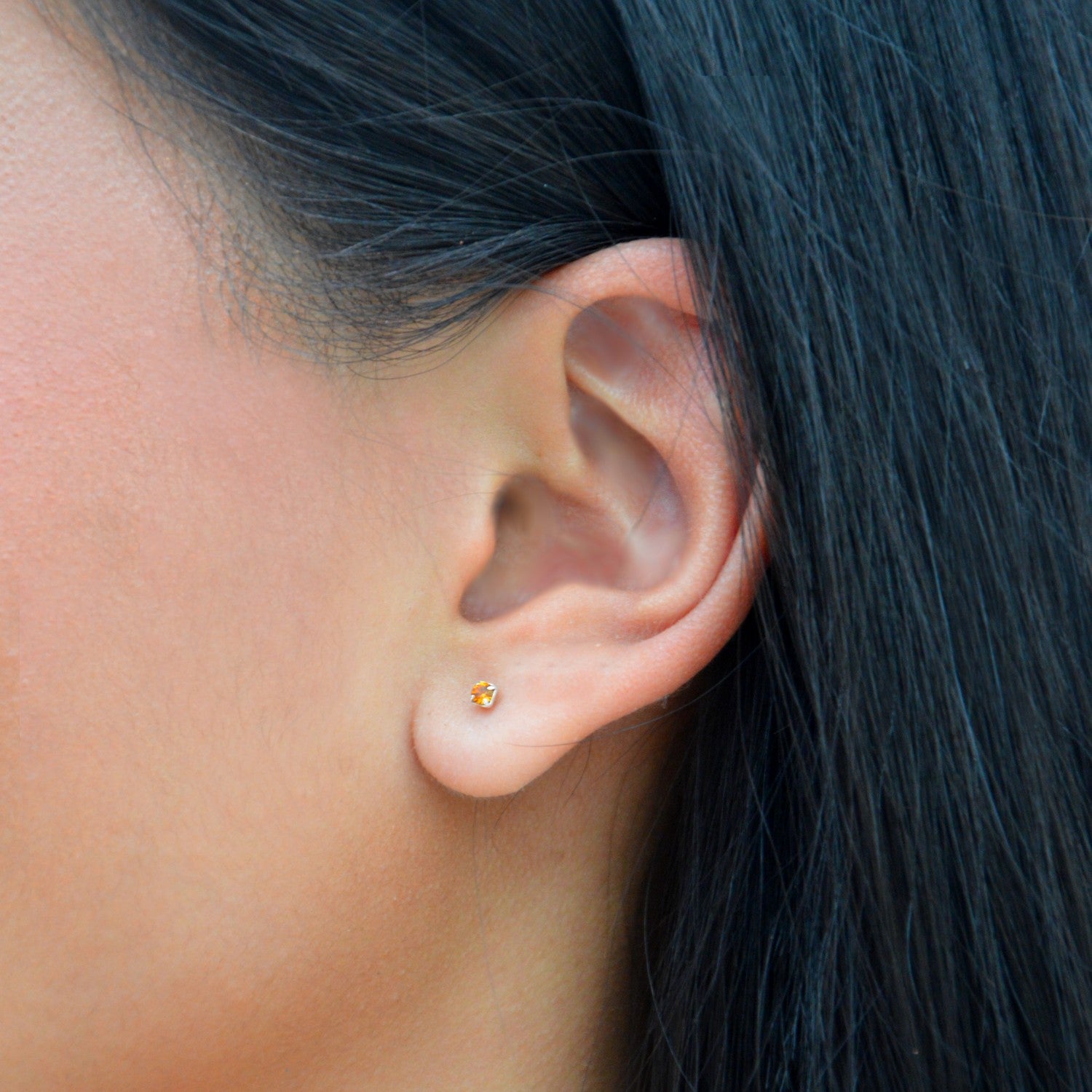 Boucles d'Oreilles Cristal Clear - Orange Fauve - Clous d'Oreilles Argent 925 Rhodié et Cristal