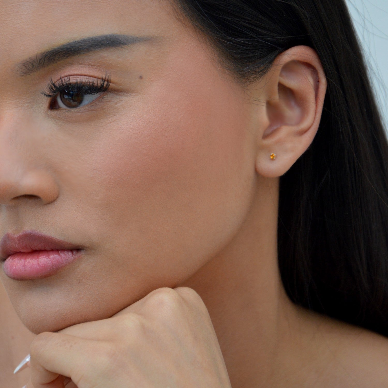 Boucles d'Oreilles Cristal Clear - Orange Fauve - Clous d'Oreilles Argent 925 Rhodié et Cristal