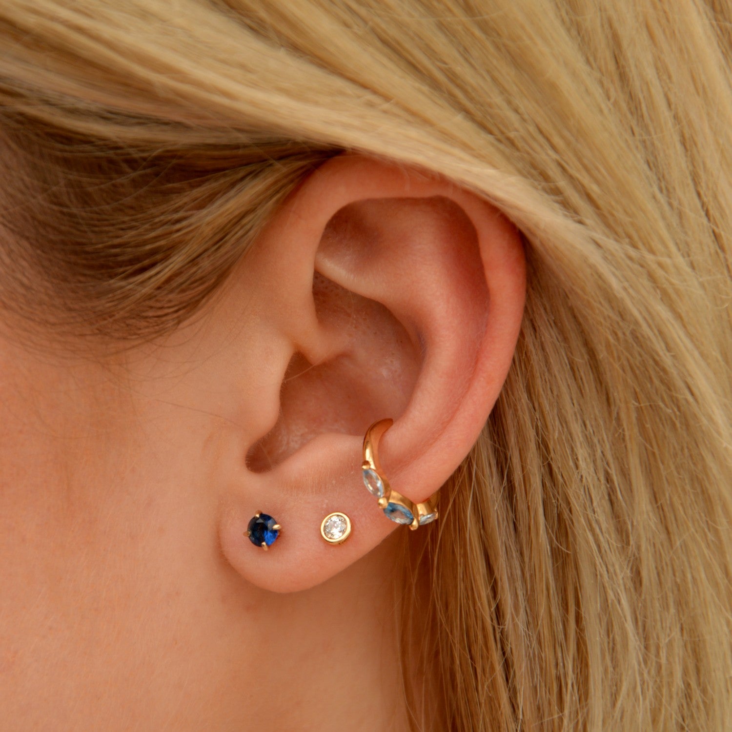Boucles d'Oreilles Cristal Clear - Bleu Nuit - Clous d'Oreilles Argent 925 Rhodié et Cristal