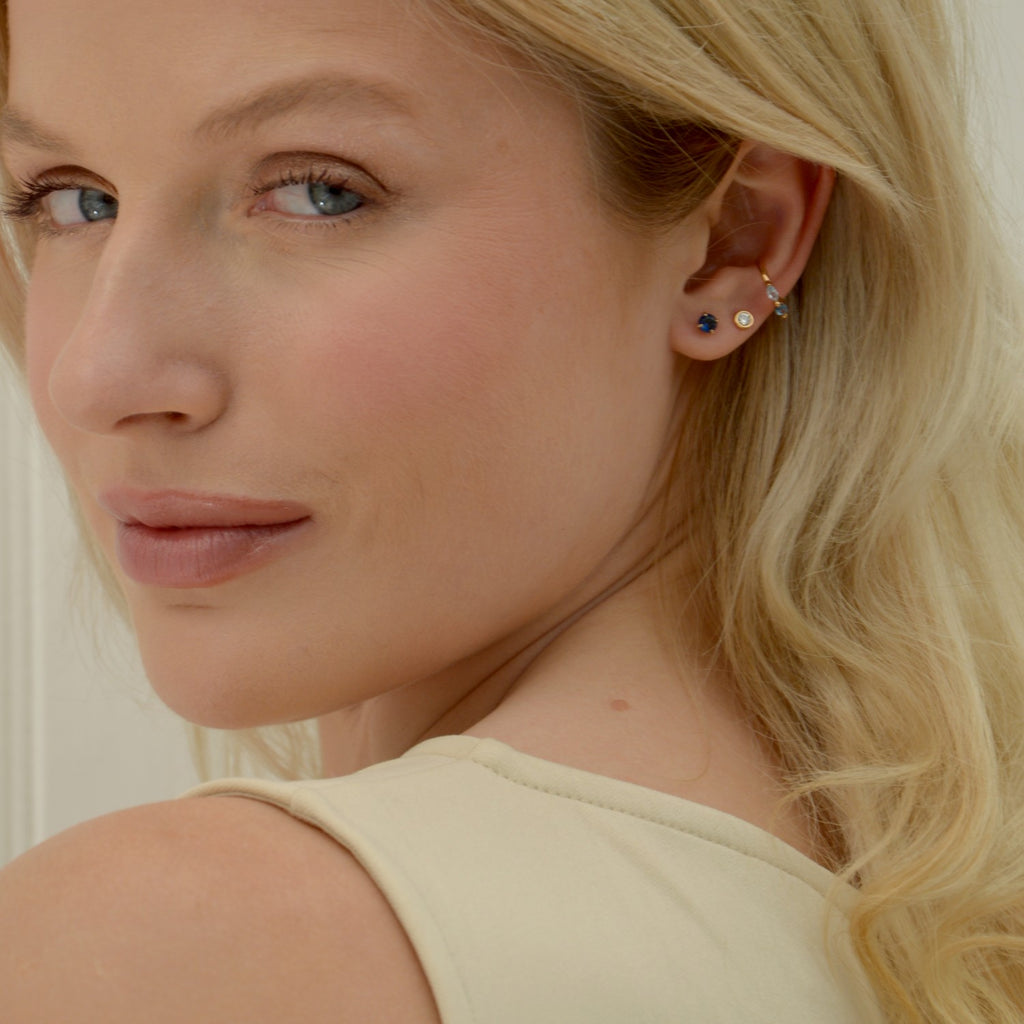 Boucles d'Oreilles Cristal Clear - Bleu Nuit - Clous d'Oreilles Argent 925 Rhodié et Cristal
