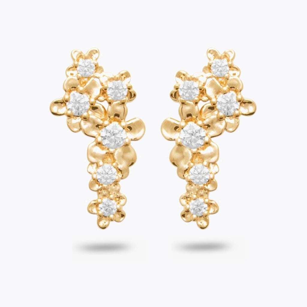 Boucles d'Oreilles Michelle - Puces d'Oreilles Feuillage Plaqué Or 18K et Zirconiums - 2cm