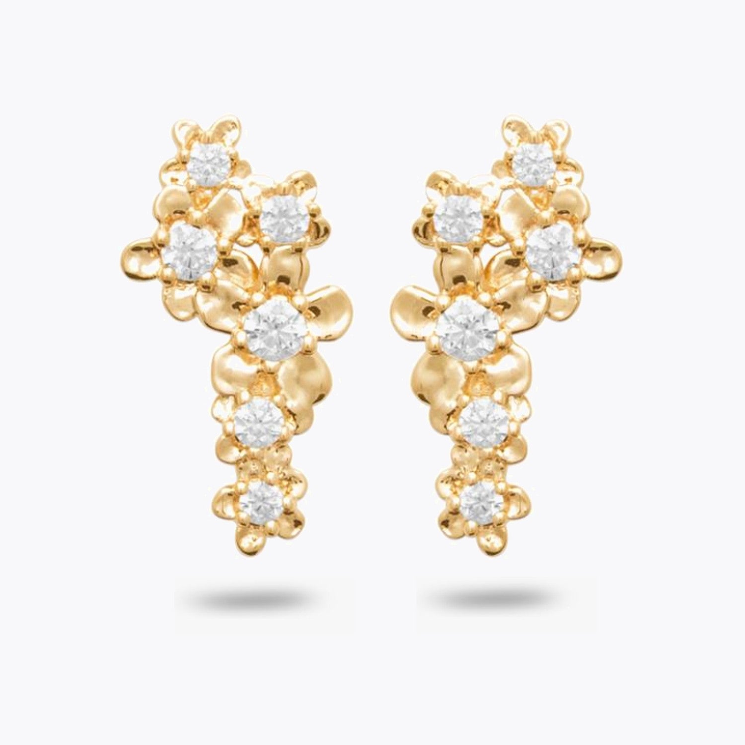 Boucles d'Oreilles Michelle - Puces d'Oreilles Feuillage Plaqué Or 18K et Zirconiums - 2cm