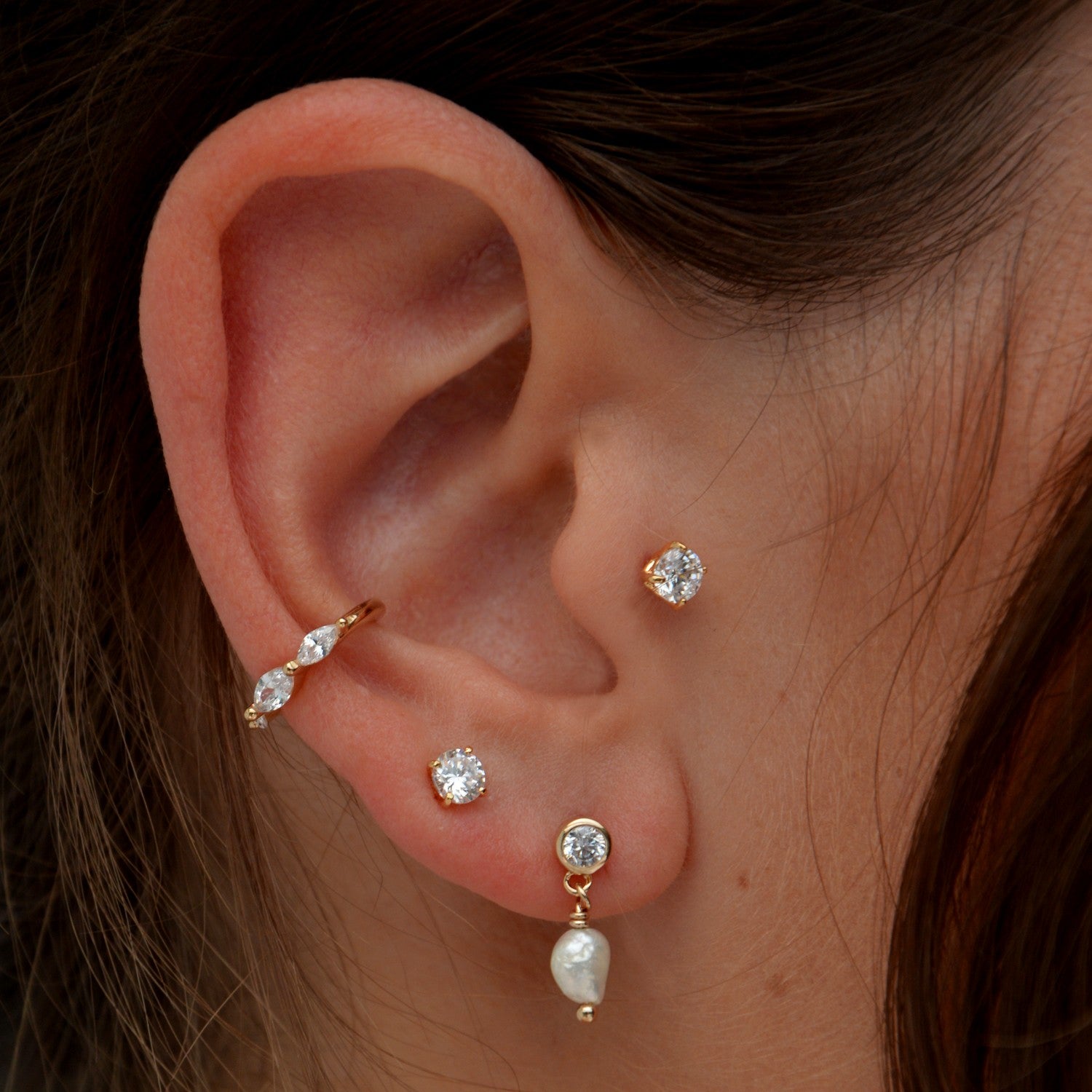 Boucles d'Oreilles Pendantes Forever - Plaqué Or 18K et Perles