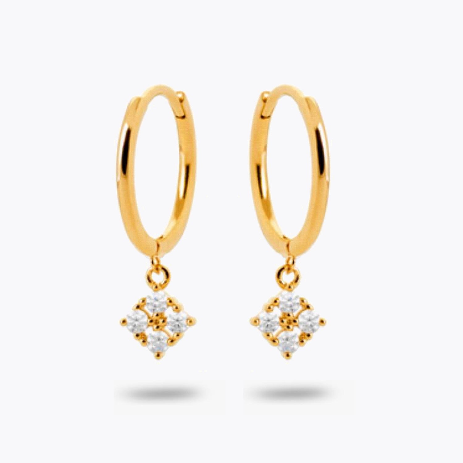 Boucles d'Oreilles Pendantes Tessa - Petites Créoles Plaqué Or 18K et Zirconium