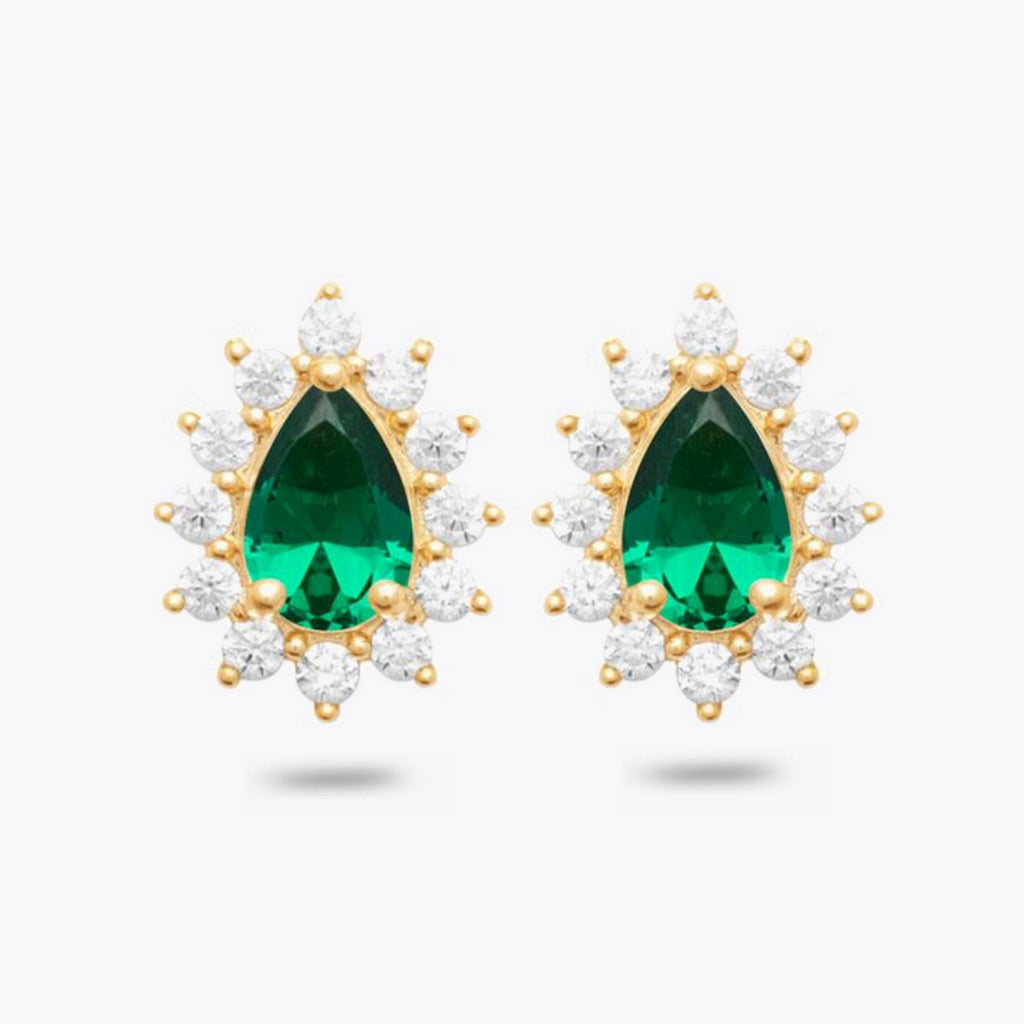 Boucles d'Oreilles Sofia - Clous d'Oreilles Plaqué Or 18K et Cristal Vert Emeraude - 1cm