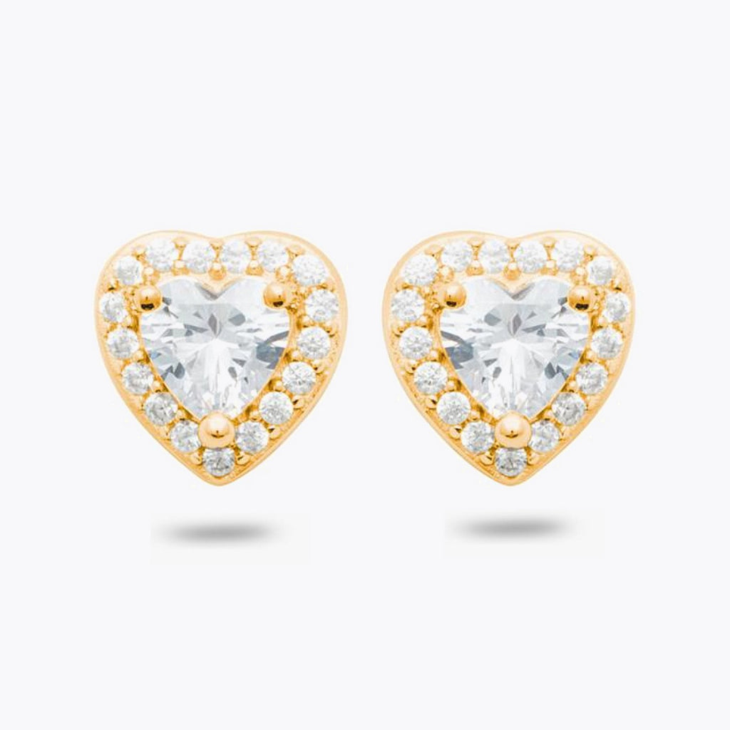 Boucles d'Oreilles Valentine - Clous d'Oreilles Cœur Plaqué Or 18K & Zirconium