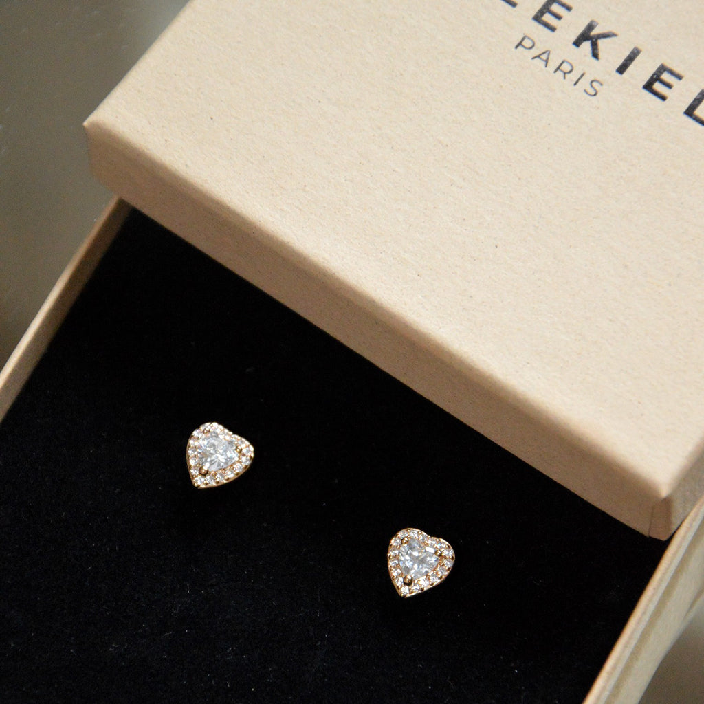 Boucles d'Oreilles Valentine - Clous d'Oreilles Cœur Plaqué Or 18K & Zirconium