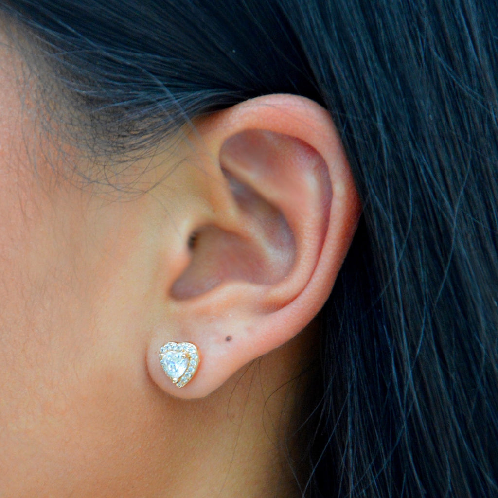 Boucles d'Oreilles Valentine - Clous d'Oreilles Cœur Plaqué Or 18K & Zirconium