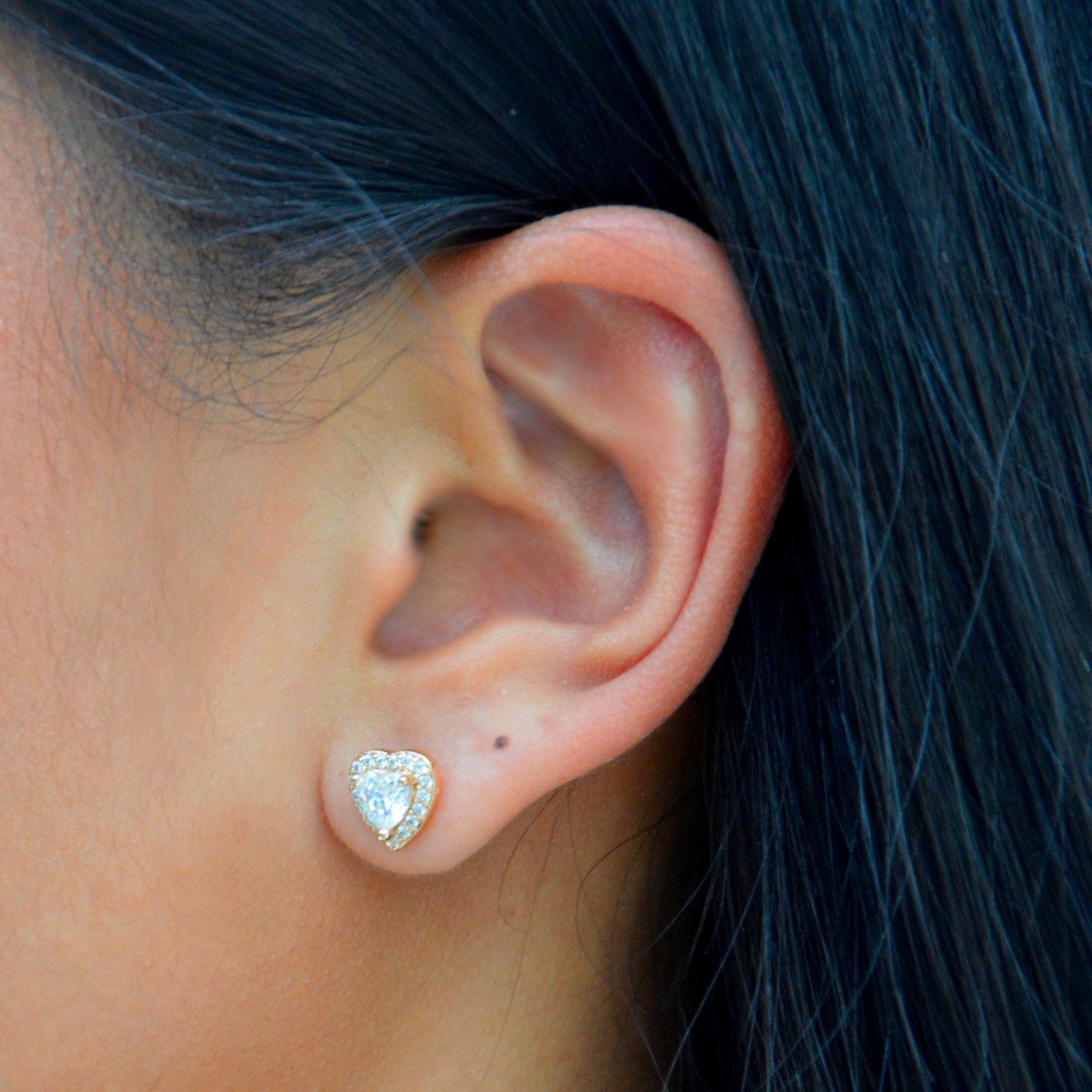 Boucles d'Oreilles Valentine - Clous d'Oreilles Cœur Plaqué Or 18K & Zirconium