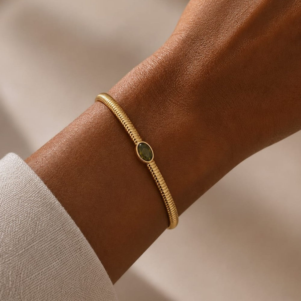 Bracelet Jonc Talisman – Plaqué Or 18K & Zirconium Vert