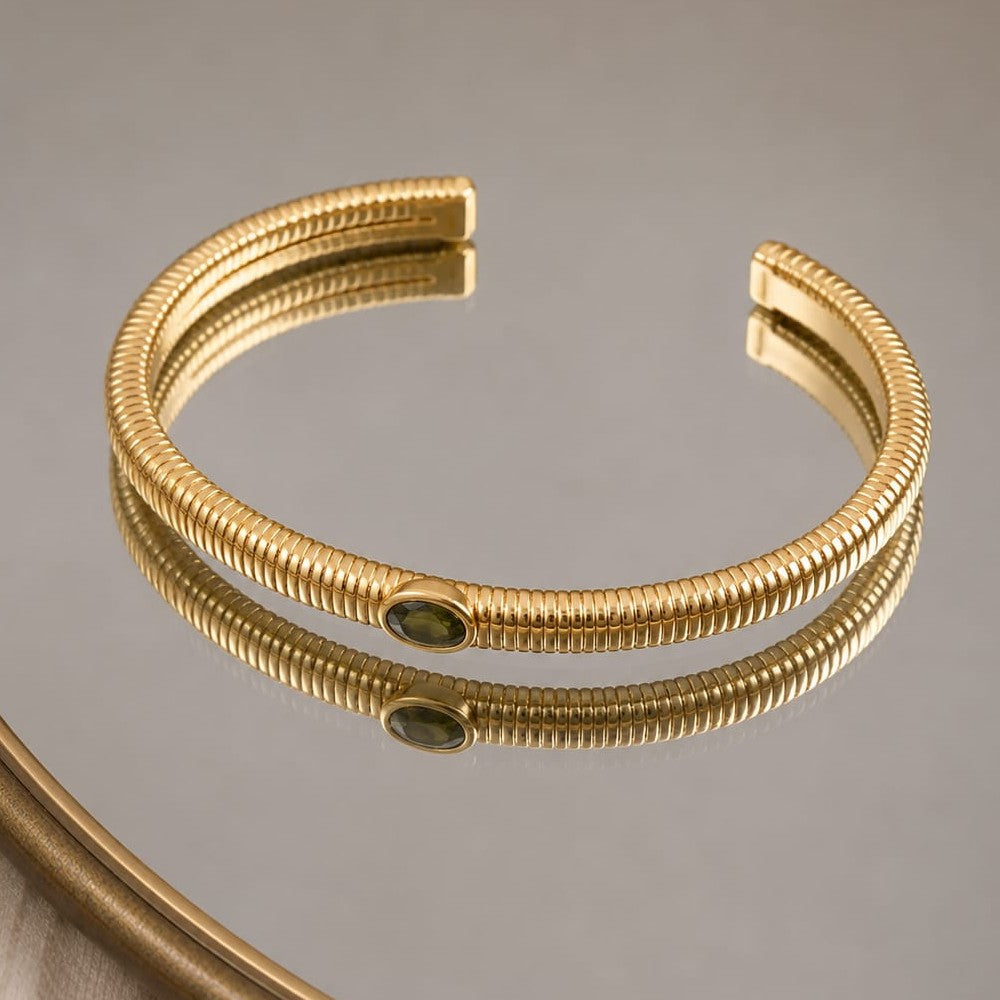 Bracelet Jonc Talisman – Plaqué Or 18K & Zirconium Vert