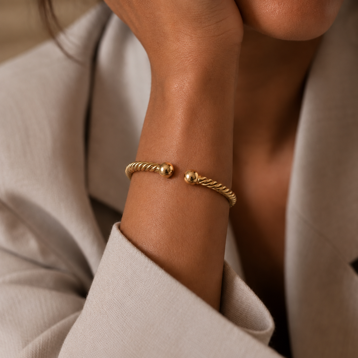 Bracelet Roma - Jonc Torsadé Plaqué Or 18K