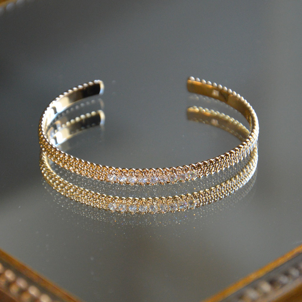 Jonc Mila - Bracelet Rigide Plaqué Or 18K & Zirconium
