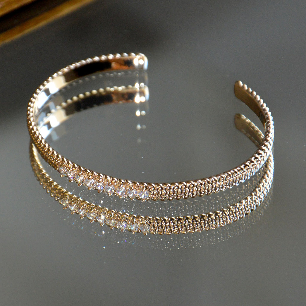 Jonc Mila - Bracelet Rigide Plaqué Or 18K & Zirconium
