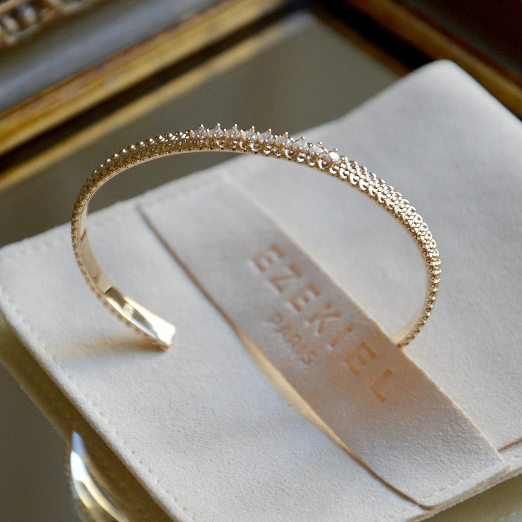 Jonc Mila - Bracelet Rigide Plaqué Or 18K & Zirconium
