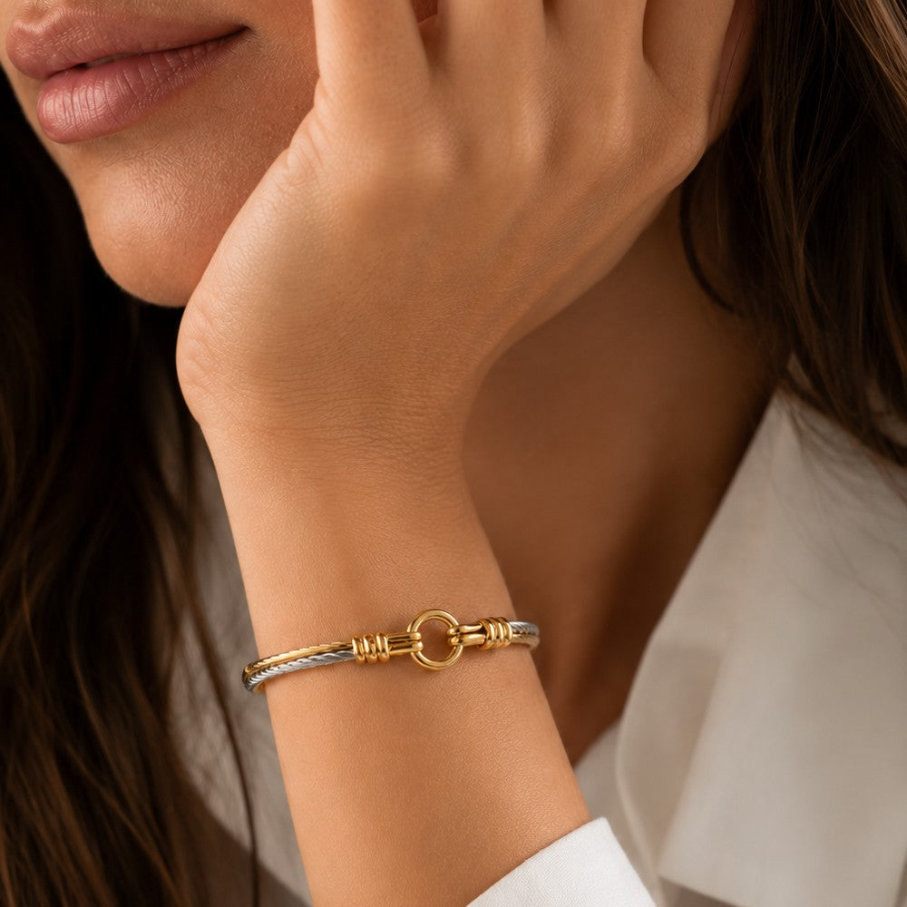 Bracelet Marin Torsadé Bi matière - Plaqué Or 18K & Argent 925 Rhodié
