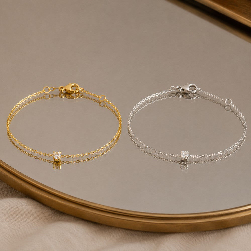 Bracelet Solitaire - Plaqué Or 18K ou Argent 925 Rhodié & Zirconium