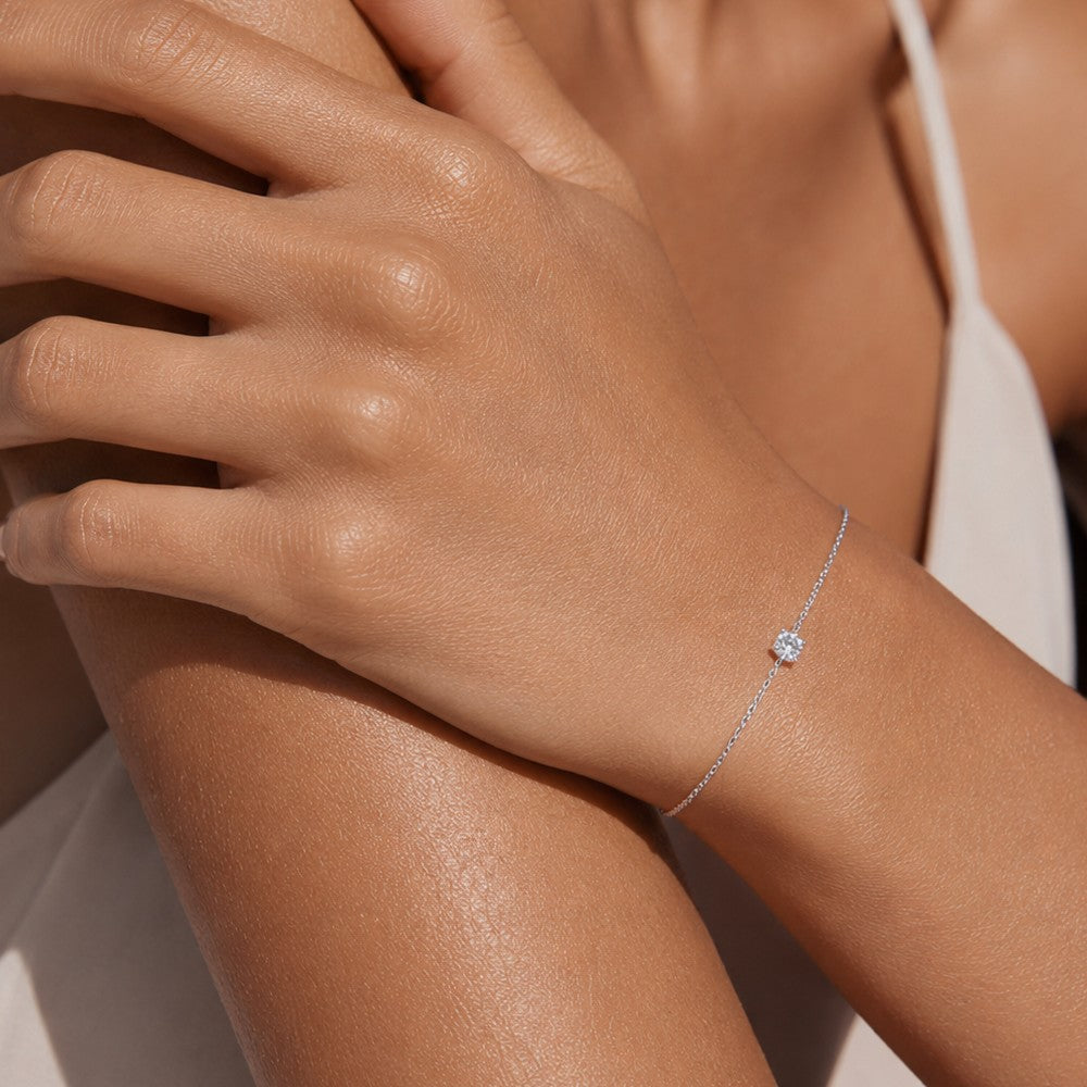 Bracelet Solitaire - Plaqué Or 18K ou Argent 925 Rhodié & Zirconium