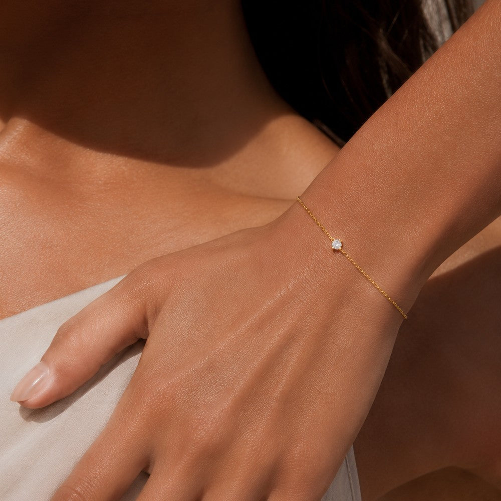 Bracelet Solitaire - Plaqué Or 18K ou Argent 925 Rhodié & Zirconium