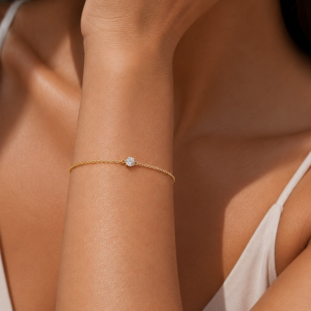 Bracelet Solitaire - Plaqué Or 18K ou Argent 925 Rhodié & Zirconium