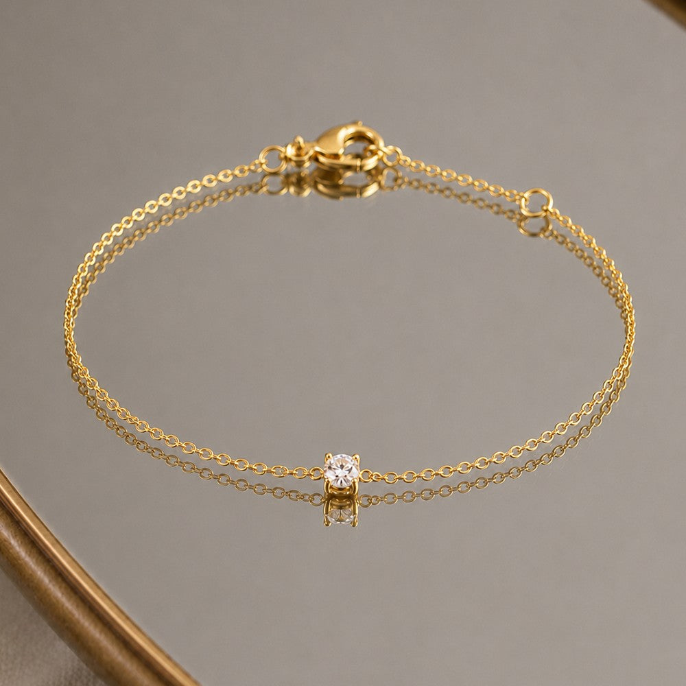Bracelet Solitaire - Plaqué Or 18K ou Argent 925 Rhodié & Zirconium