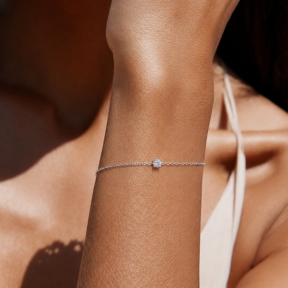 Bracelet Solitaire - Plaqué Or 18K ou Argent 925 Rhodié & Zirconium
