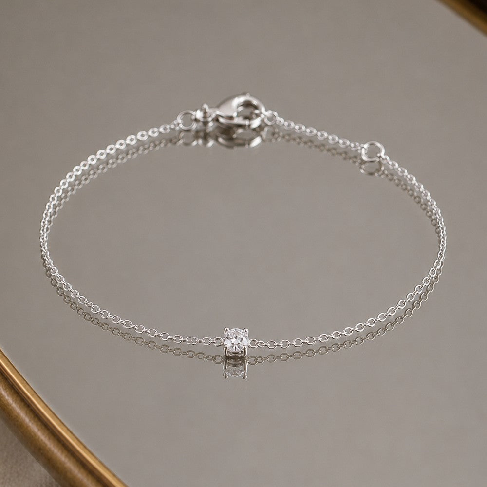 Bracelet Solitaire - Plaqué Or 18K ou Argent 925 Rhodié & Zirconium